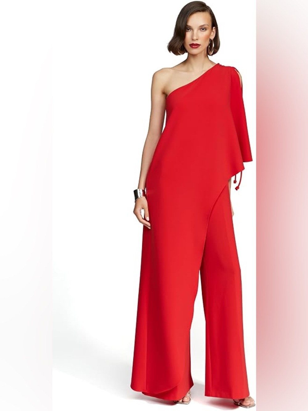 Halston Heritage One-Shoulder Red Draped Jumpsuit